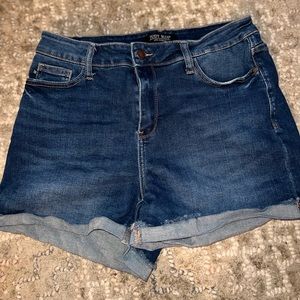 Judy blue, dark denim shorts with stretch.